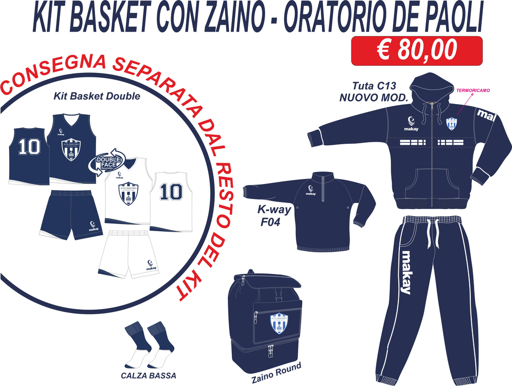 Oratorio Circolo ANSPI S. Vincenzo De Paoli Kit basket con zaino