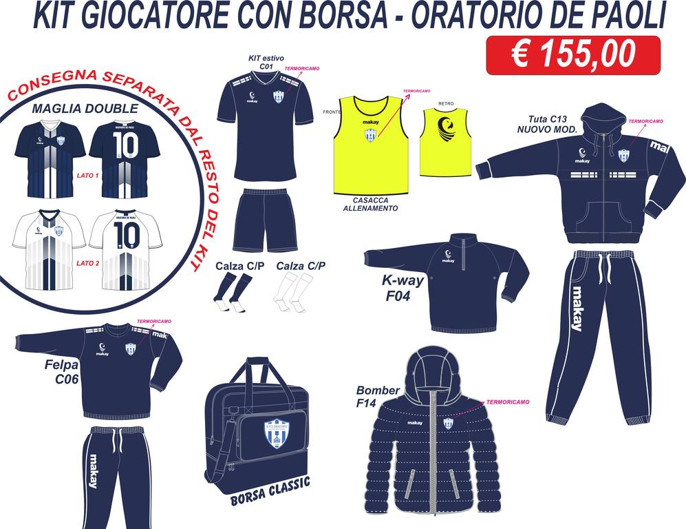Oratorio Circolo ANSPI S. Vincenzo De Paoli Kit giocatore con borsa