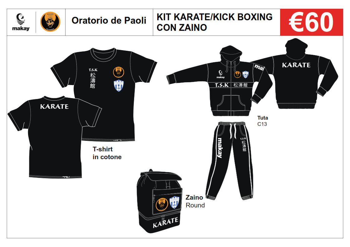 Oratorio Circolo ANSPI S. Vincenzo De Paoli Kit Karate Kickboxing con zaino