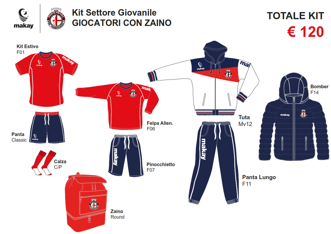 ASD GS Ponte Pietra Kit Settore Giovanile Giocatori con Zaino
