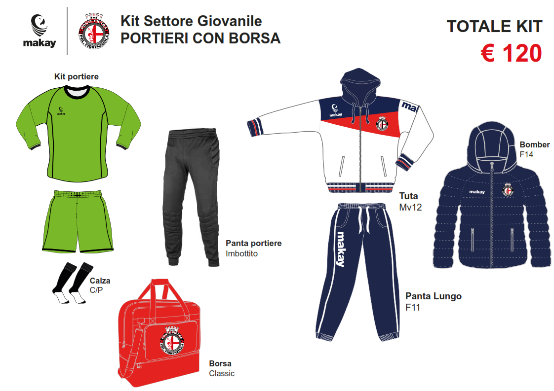 ASD GS Ponte Pietra Kit Settore Giovanile Portieri con Borsa
