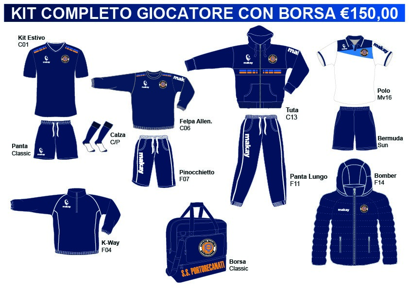 ASD Porto Recanati Kit completo giocatore con borsa