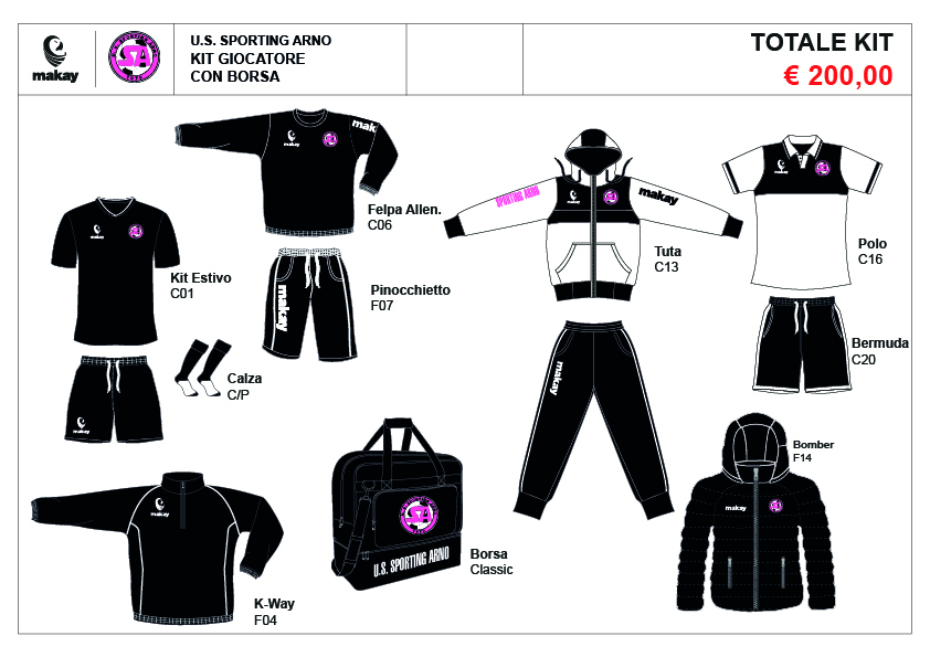 SPORTING ARNO Kit Giocatore con Borsa