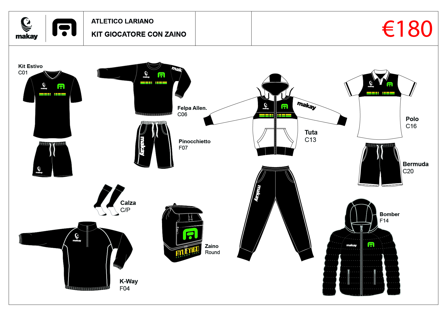 ATLETICO LARIANO Kit Giocatore con Zaino