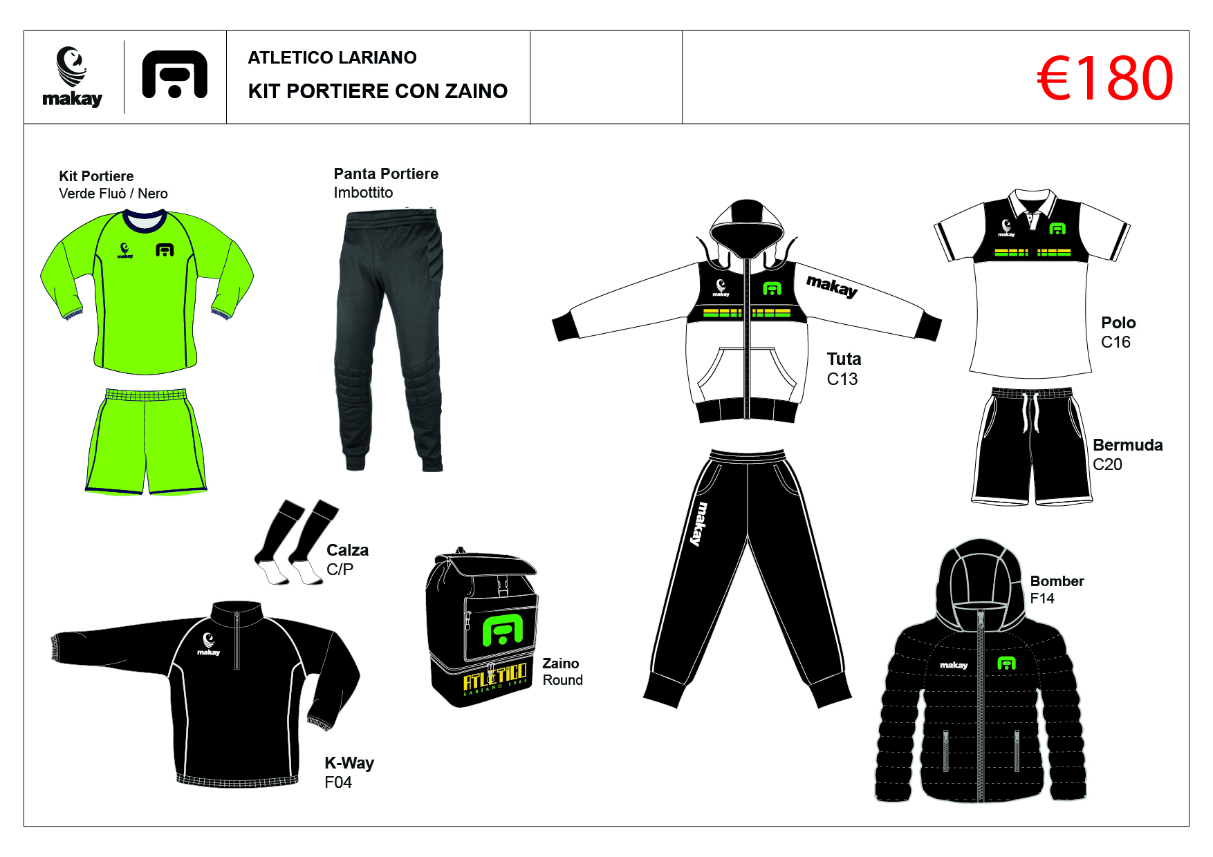 ATLETICO LARIANO Kit Portiere con Zaino