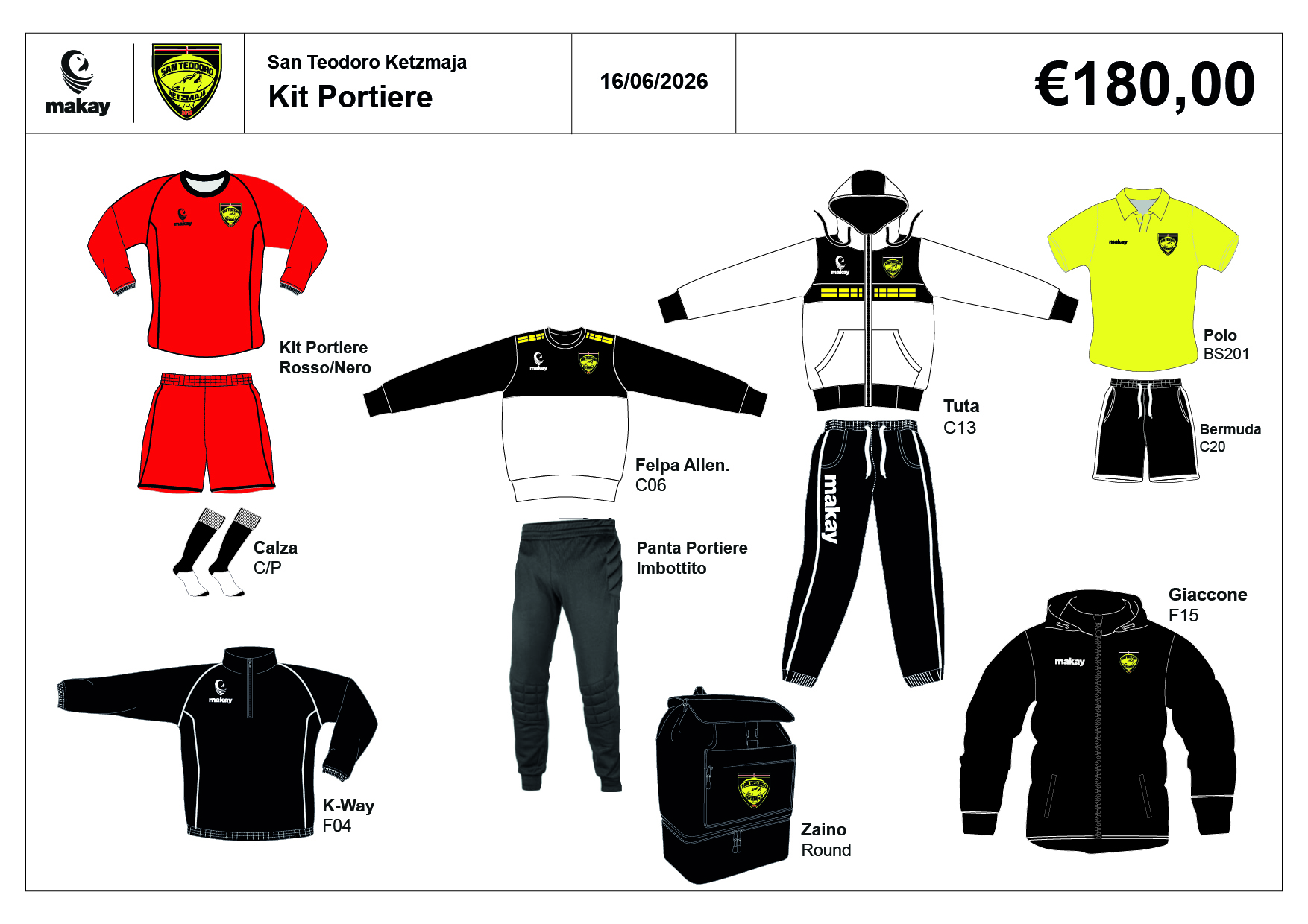 SAN TEODORO Kit Portiere con Zaino