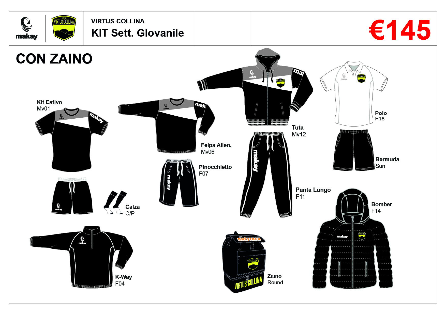 VIRTUS COLLINA Kit Settore Giovanile con Zaino