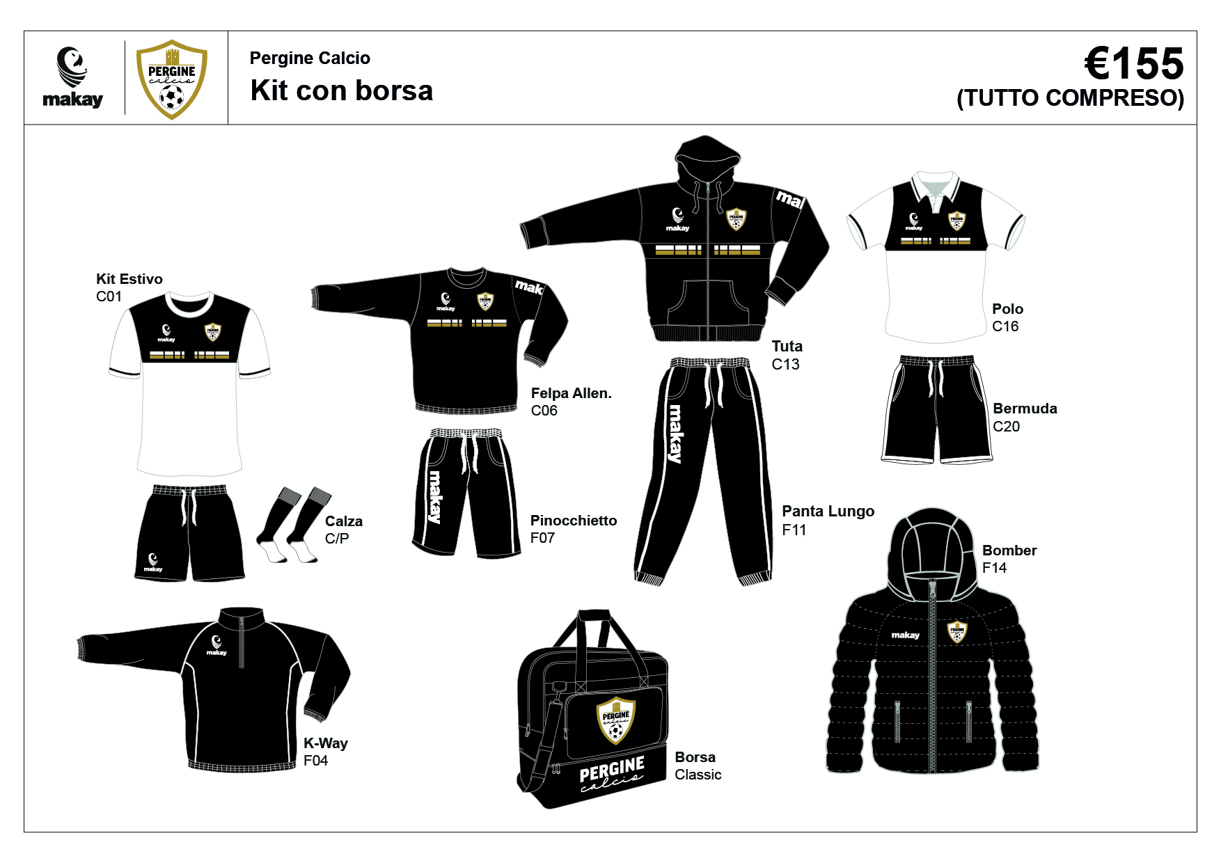 PERGINE CALCIO Kit con Borsa